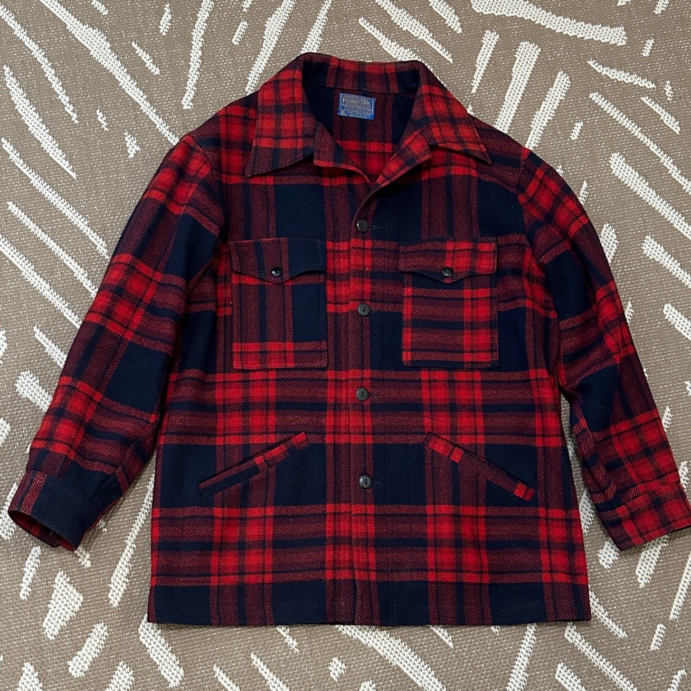 Vintage Pendleton Mackinaw
Cruiser Hunting Wool Red/Dk Navy Plaid Jacket Sz *L
